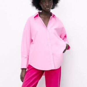 NWT Zara | Pink Poplin Button Down